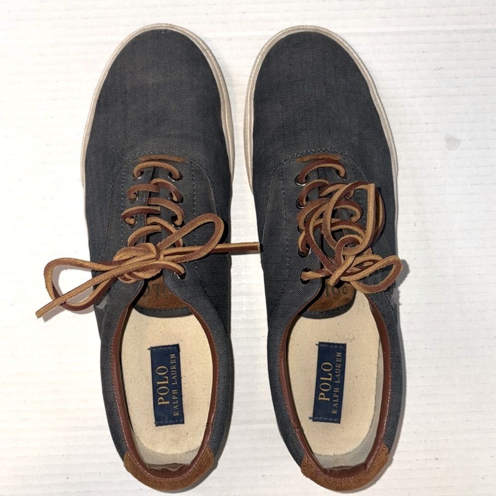 Polo Ralph Lauren Vaughn Size 11 Chambray Herringbone Canvas and Leather
